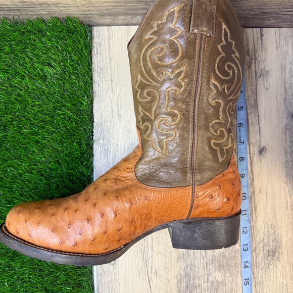 Goyazes Men - Size 9 - Olive Green/Tan Ostrich Cowboy Boots Style 359340 - Picture 10 of 11